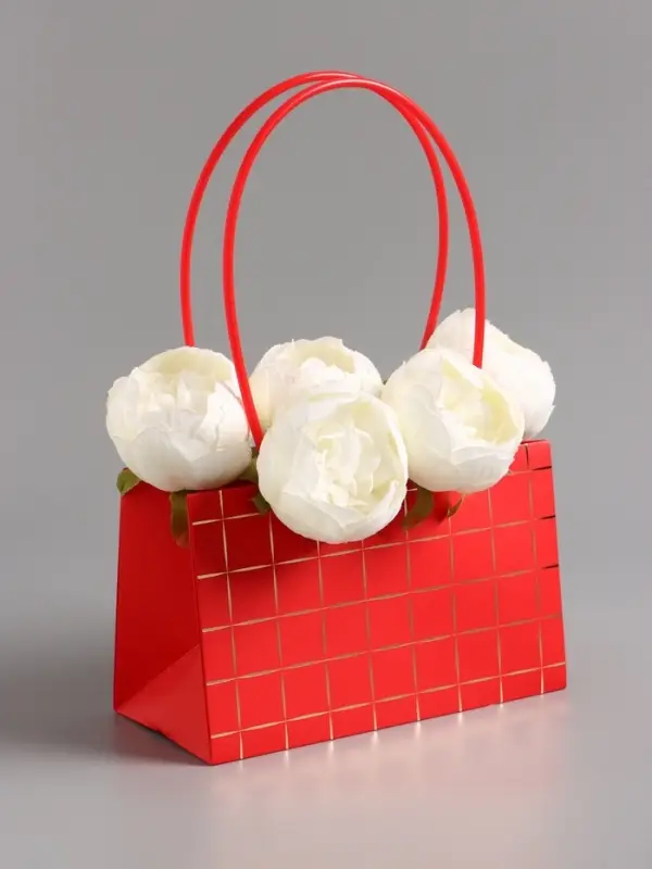 Сумка для цветов влагостойкая, красная 22x10.5x13.5±5% см Сумка для цветов влагостойкая, красная 22x10.5x13.5±5% см