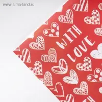 Бумага упаковочная крафтовая &laquo;With love&raquo;, фон красный, 50 х 70 см