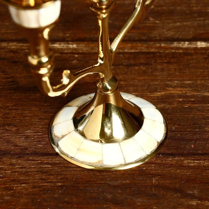 Подсвечник "Паджеро" на 3 свечи, латунь, перламутр 13,5х6,5х15,5 см