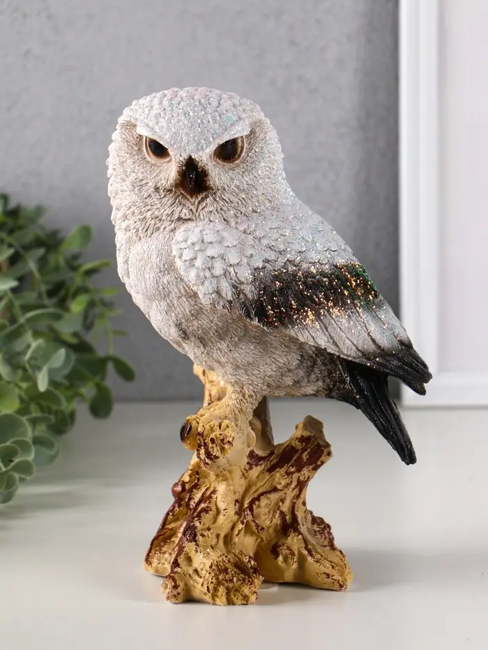 Фигура "Сова на коряге" с глиттером, 22х14 см, Фигура "Сова на коряге" с глиттером, 22х14 см,