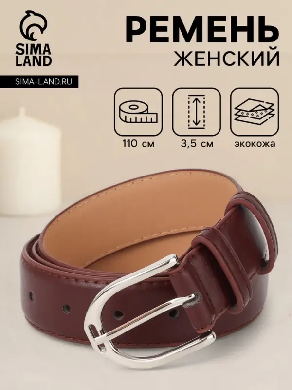 Ремень женский, 3.5&times;110 см, 1 прокол, серебристая пряжка, без винта, коричневый