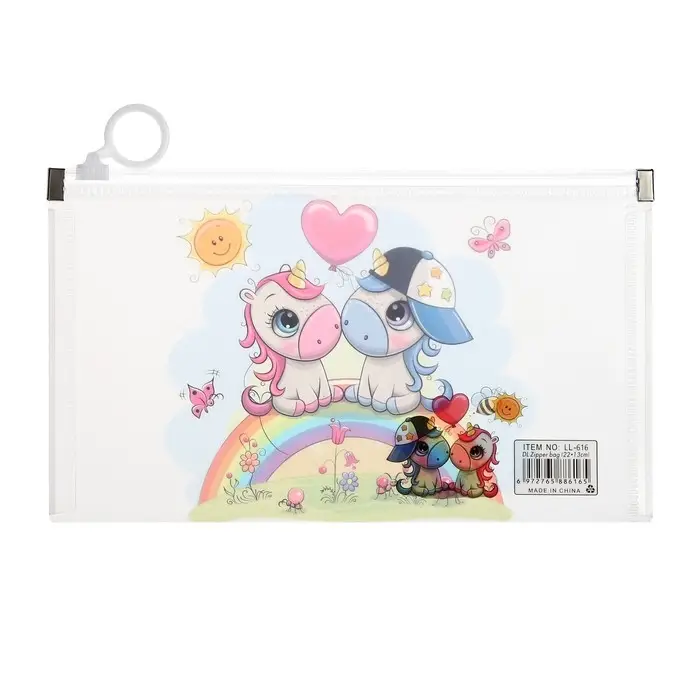 Папка-конверт на молнии формат А65, 180 мкр Папка-конверт на молнии формат А65, 180 мкр "Котики, Панды, Единороги", МИКС