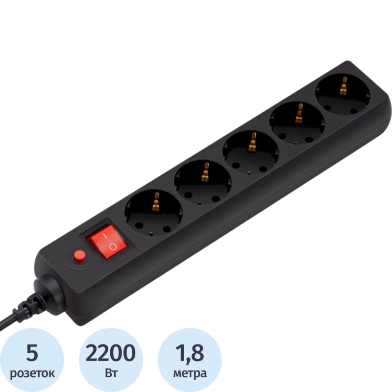 Сетевой фильтр Buro 500SH-1.8-B 1.8м (5 розеток) черный