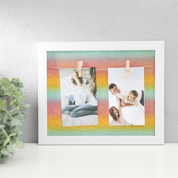 Фоторамка пластик, текстиль на 2 фото Фоторамка пластик, текстиль на 2 фото "Рассвет" с прищепками, белый 27,7х23 см