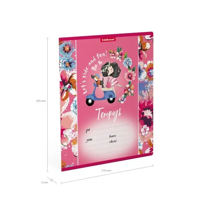 Тетрадь 18 листов в клетку, ErichKrause Flower Scooter, обложка мелованный картон, блок офсет 100% белизна, с принтом Тетрадь 18 листов в клетку, ErichKrause Flower Scooter, обложка мелованный картон, блок офсет 100% белизна, с принтом