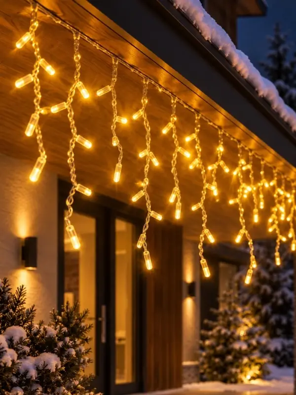 Гирлянда &laquo;Бахрома&raquo; 3&times;0.6 м, IP65, УМС, прозрачная нить, 144 LED, свечение тёплое белое, 220 В