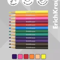 Карандаши- мини 12 цветов ErichKrause, пластиковые, шестигранные, с европодвесом