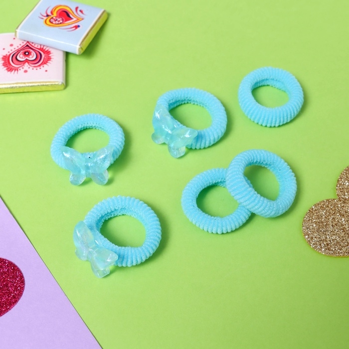 Резинка для волос  Резинка для волос "Нежность" (набор 6 шт) бабочка блеск, 2 см, голубой