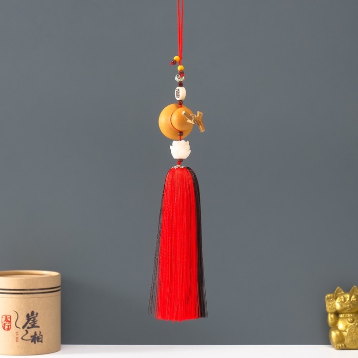 Подвеска дерево, текстиль  Подвеска дерево, текстиль "Тыква горлянка и лотос" красно-коричневый 6х28 см