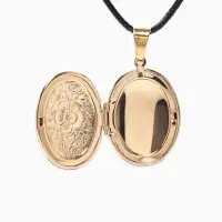 Кулон для фото на шнурке &laquo;Овал с цветами&raquo;, цвет золото на чёрном шнурке, 45 см