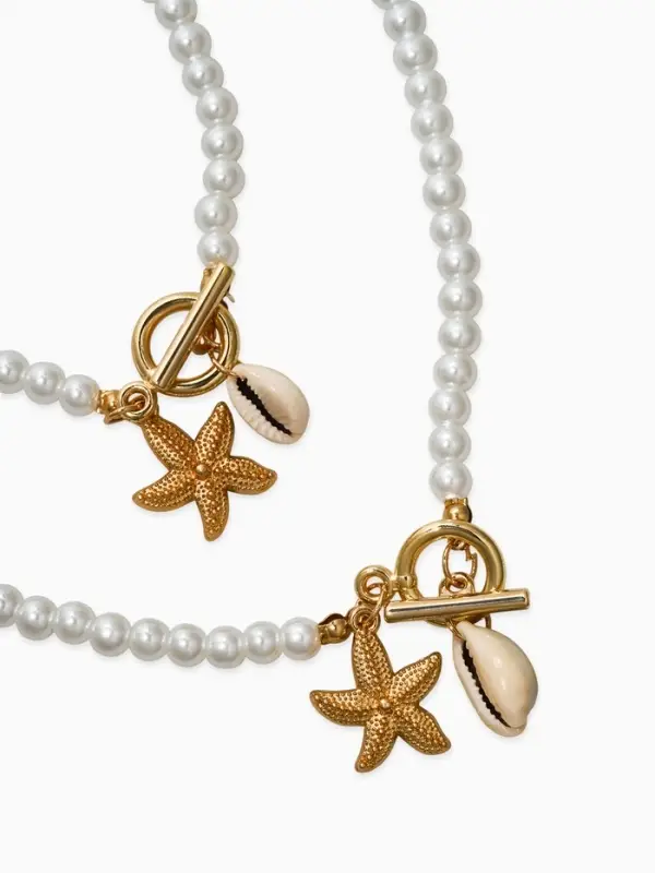 Набор 2 предмета: бусы. браслет &laquo;Жемчуг. Звезда&raquo;, L=18/42 см, №6, белый в золоте