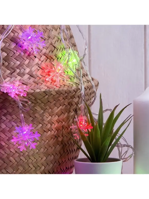 Гирлянда &laquo;Нить&raquo; 5 м с насадками &laquo;Снежинки большие&raquo;, IP20, прозрачная нить, 20 LED, свечение мульти (RG/RB), мигание, 220 В