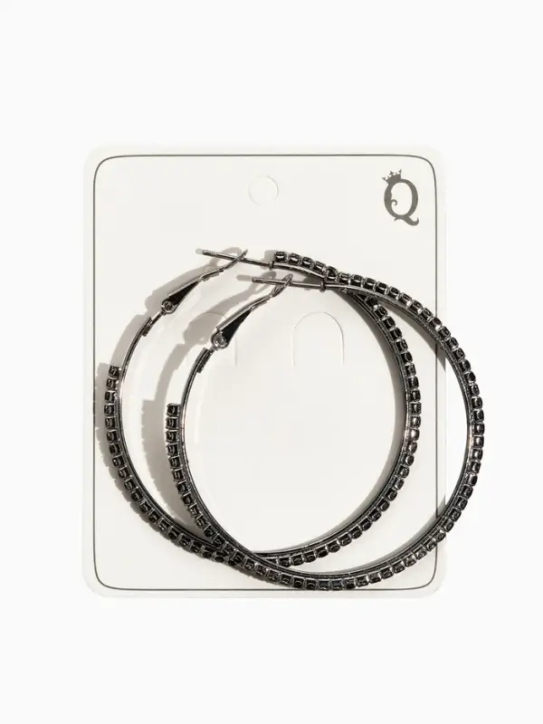 Серьги кольца со стразами QF &laquo;Сумерки&raquo;, d=5 см, чёрные в серебре