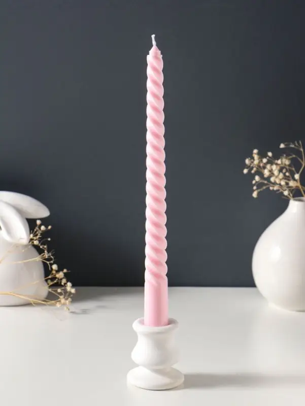Набор свечей витых 25 см, 3 шт., 57 г, 5 ч, пастельно-розовый