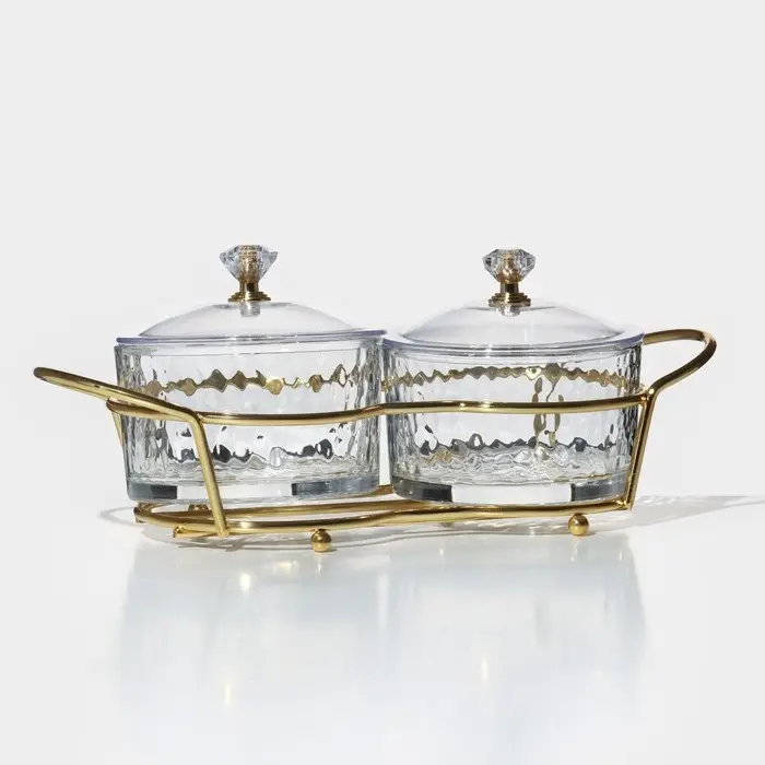 Набор стеклянных конфетниц «Богема», на подставке 24×9,5×8,5 см, 2 шт, цвет металла золотой