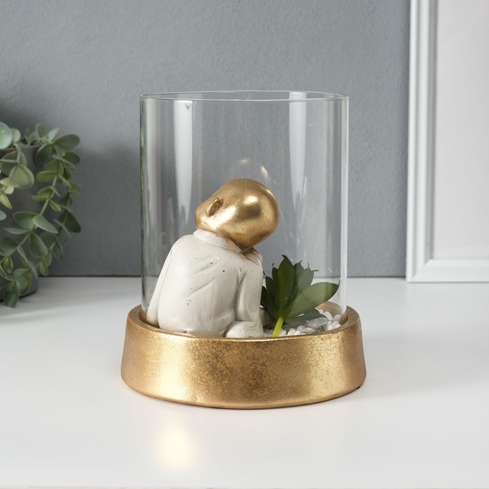 Сувенир полистоун, стекло  Сувенир полистоун, стекло "Маленький спящий Будда в саду камней" 15,5х15,5х18 см