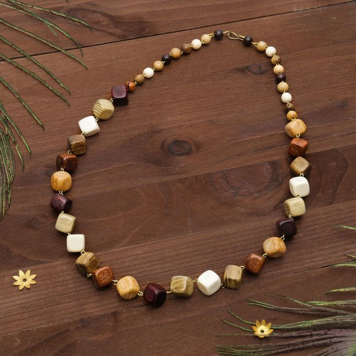 Бусы ручная работа, деревянные «Кубик метал», цветные, 55см