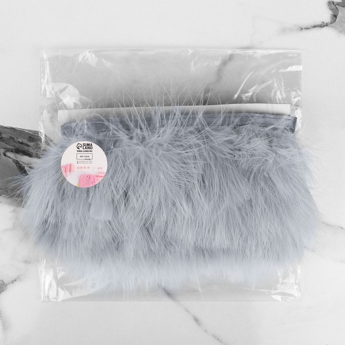 Тесьма с перьями марабу, 8-10 см, 5 ± 0,5 м, цвет серый Тесьма с перьями марабу, 8-10 см, 5 ± 0,5 м, цвет серый