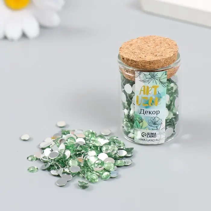 Декор для творчества в бутылочке Декор для творчества в бутылочке "Стразы. Светло-зелёный" набор 500 шт d=0,5 см 7х2х2 см
