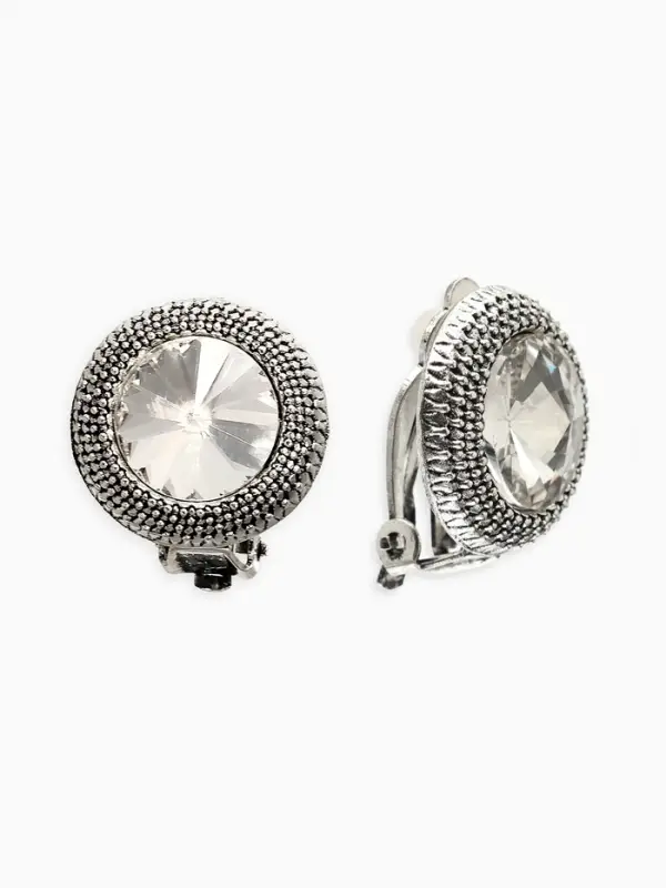 Серьги клипсы для ушей QF &laquo;Винтаж&raquo;, белая в чернёном серебре