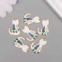 Декор для творчества металл, эмаль "Белый котик с цветами" 2,5х1,6 см Декор для творчества металл, эмаль "Белый котик с цветами" 2,5х1,6 см