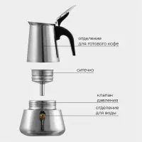 Кофеварка гейзерная Magistro Classic, на 2 чашки, 100 мл, индукция, нержавеющая сталь