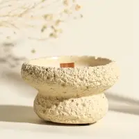 Свеча в вулканическом подсвечнике "Чаша" деревянный фитиль, белая 9,3х9,3х5,5 см