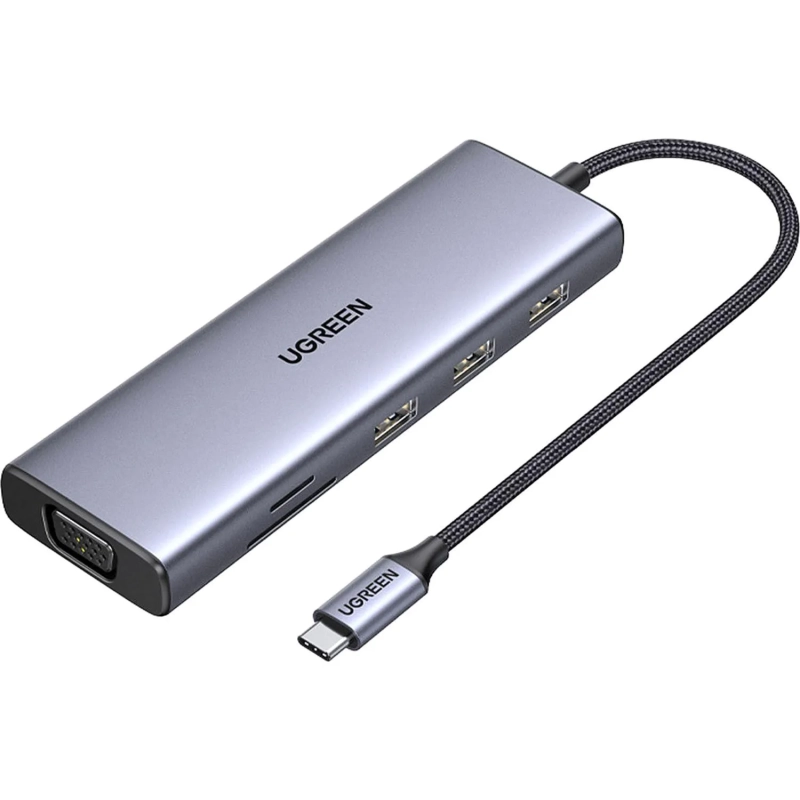 Разветвитель USB UGREEN CM498 (15600) USB-C to 3xUSB-A TF SD VGA RJ45 HDMI