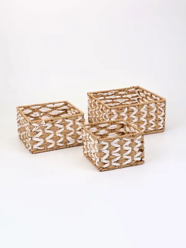 Набор корзин &laquo;Айка&raquo; 3 шт.: 15&times;10, 19&times;11, 22&times;12 см, бумага, бежевые, квадратные