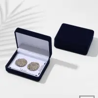 Футляр бархатный под серьги/запонки &laquo;Прямоугольник&raquo; 8&times;6&times;2,5, цвет серо-синий, вставка белая