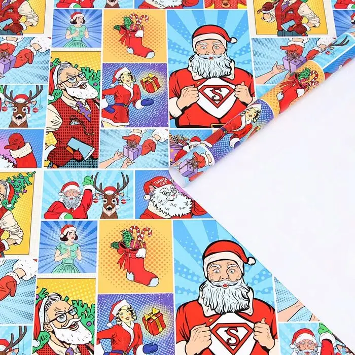 Бумага упаковочная глянцевая "Pop-art новогодние супергерои", 70 х 100 см