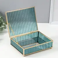 Шкатулка стекло с металлическим каркасом  "Линии" голубая 17х21,5х6,5 см