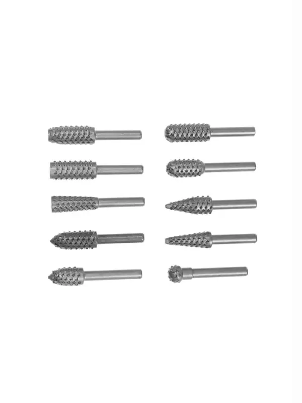 Набор шарошек по дереву ТУНДРА, диаметр хвостовика 6 мм, 10 шт.