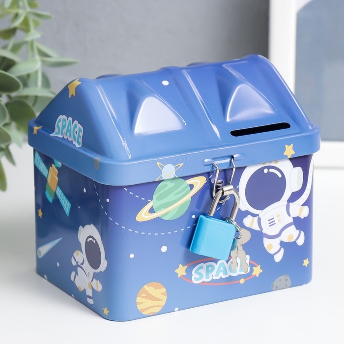 Копилка металл с замочком Копилка металл с замочком "Космические приключения" МИКС 12х9,5х10 см