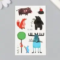 Переводные тату на тело цветные «Смешные звери», 7.5×12 см