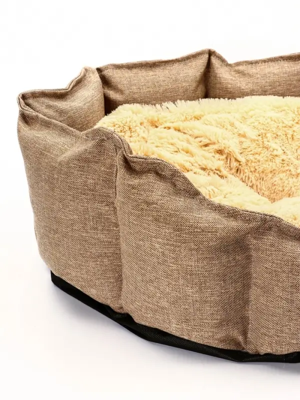 Лежанка для кошек и собак, 65&times;50&times;20 см, рогожка, искусственный мех, коричневая
