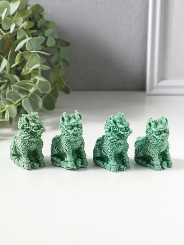Сувенир полистоун "Собаки Фу" набор 4 шт зелёный 2,3х4,5х5 см