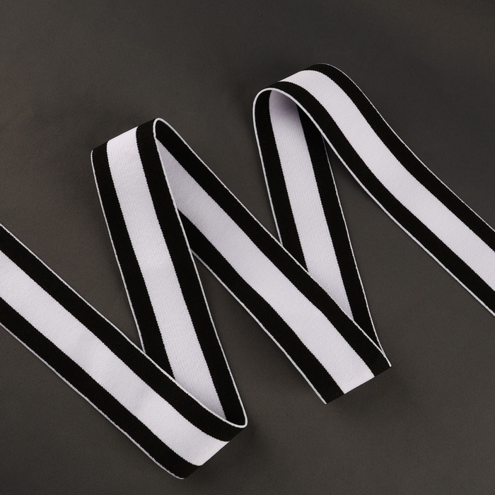 Резинка тканая, мягкая, 40 мм, 4,5 ± 1 м, цвет чёрный/белый Резинка тканая, мягкая, 40 мм, 4,5 ± 1 м, цвет чёрный/белый