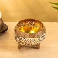 Подсвечник из кокоса, 15×15×13 см, белый