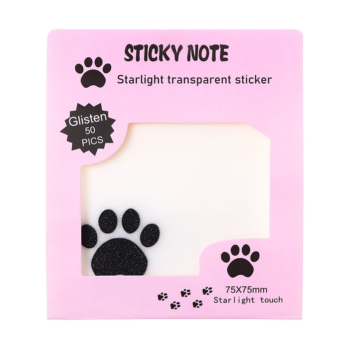 Блок с липким краем 75мм х 75мм 50л пластик прозрачные с блестками Кошачья лапка Блок с липким краем 75мм х 75мм 50л пластик прозрачные с блестками Кошачья лапка