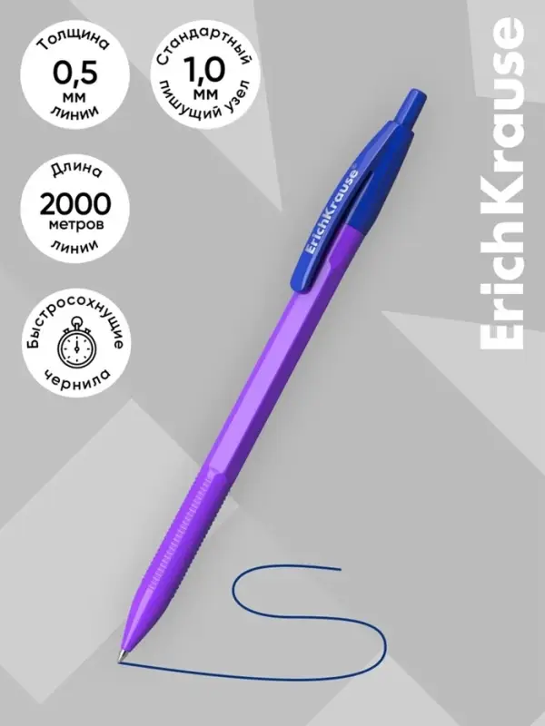 Ручка шариковая автоматическая ErichKrause R-301 Neon Matic, узел 0.7 мм, чернила синие, длина линии письма 2000 метров, МИКС