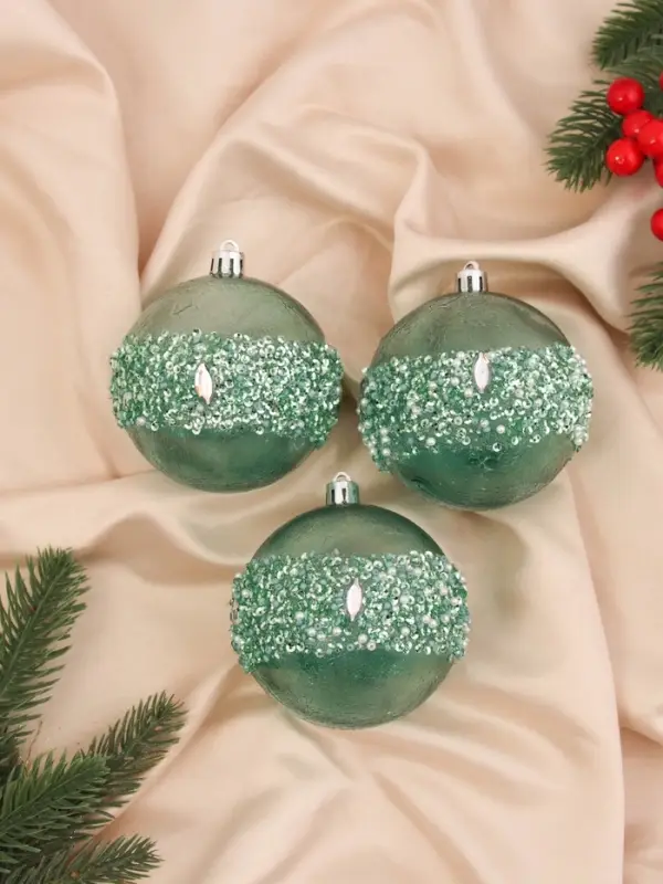 Ёлочные игрушки &laquo;Эйдонс&raquo;, шары новогодние, набор d=8 см, 3 шт., зелёный