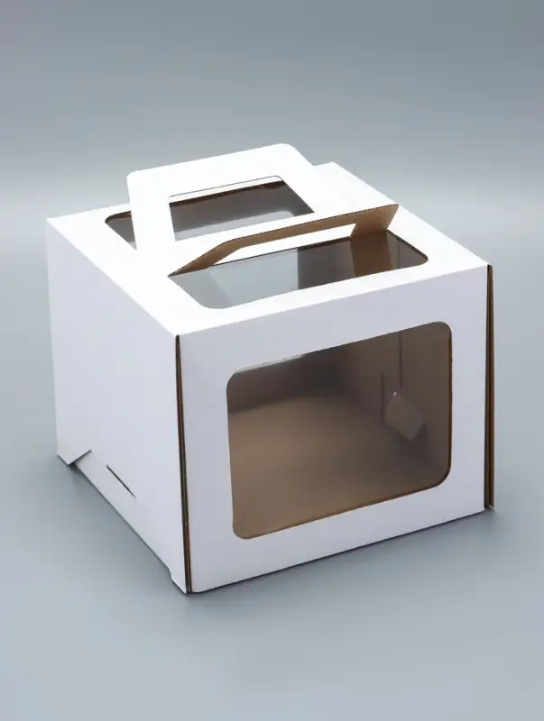 Коробка под торт 2 окна, с ручками, белая, 24&times;24&times;20 см