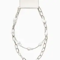 Колье "Жемчуг" борокко, цепь, 2 яруса, цвет белый в серебре