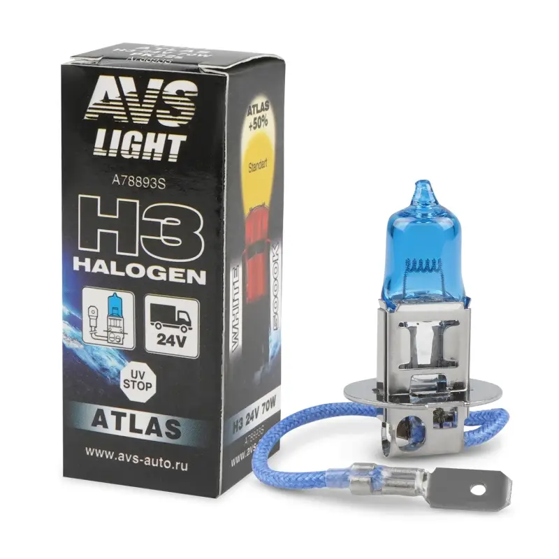 Галогенная лампа AVS ATLAS BOX/5000К/ H3.24V.70W.коробка 1шт.