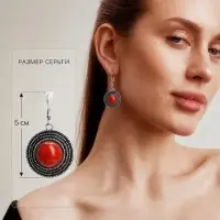 Серьги &laquo;Круг&raquo;, винтаж, красные в чернённом серебре