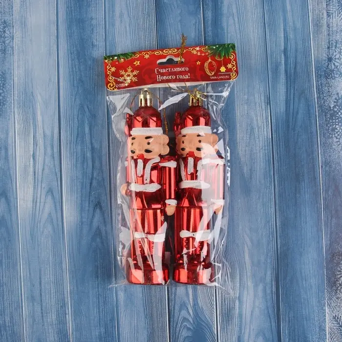 Ёлочные игрушки 2 шт. «Зимнее волшебство. Щелкунчик» пластик,14×3 см, бело-красный Ёлочные игрушки 2 шт. «Зимнее волшебство. Щелкунчик» пластик,14×3 см, бело-красный