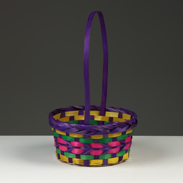 Корзина плетеная, D19 х 10/32 см, разноцветная, бамбук Корзина плетеная, D19 х 10/32 см, разноцветная, бамбук