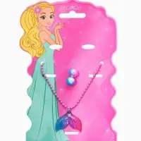 Набор детских украшений &laquo;Выбражулька. Хвост русалки&raquo;, 2 предмета: кулон, пусеты, разноцветный