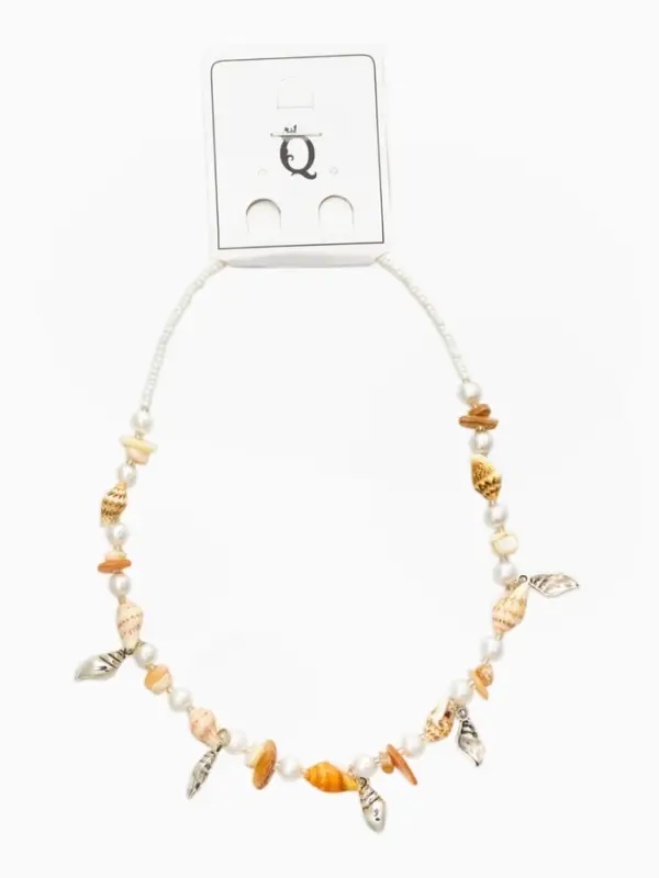 Чокер "Морской мир" из ракушек, цвет белый в серебре
